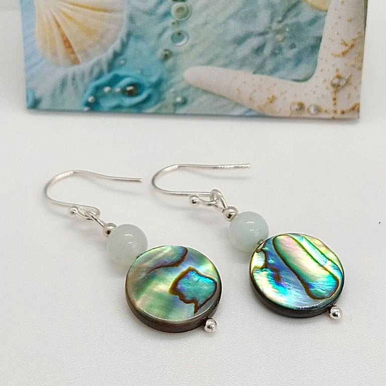 Amazonite and Paua Shell earrings sterling silver