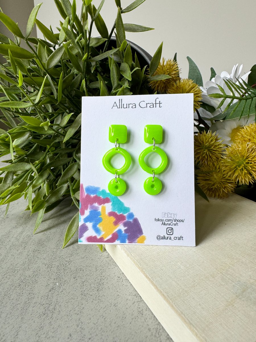 Neon Green Geometry Earrings