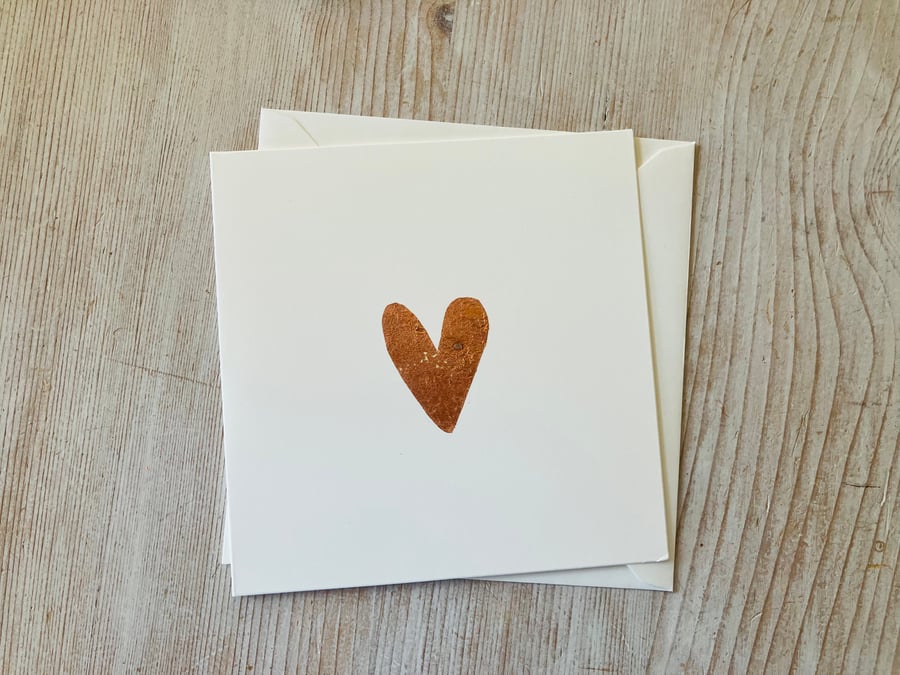 Hand made card, blank card, gold leaf Loveheart  design
