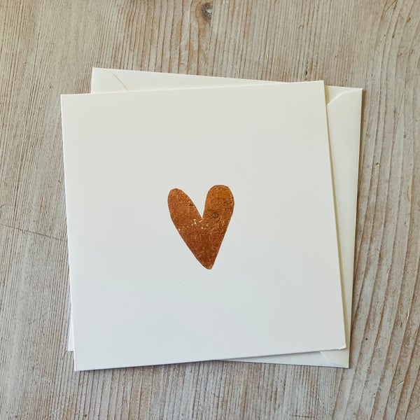 Hand made card, blank card, gold leaf Loveheart  design