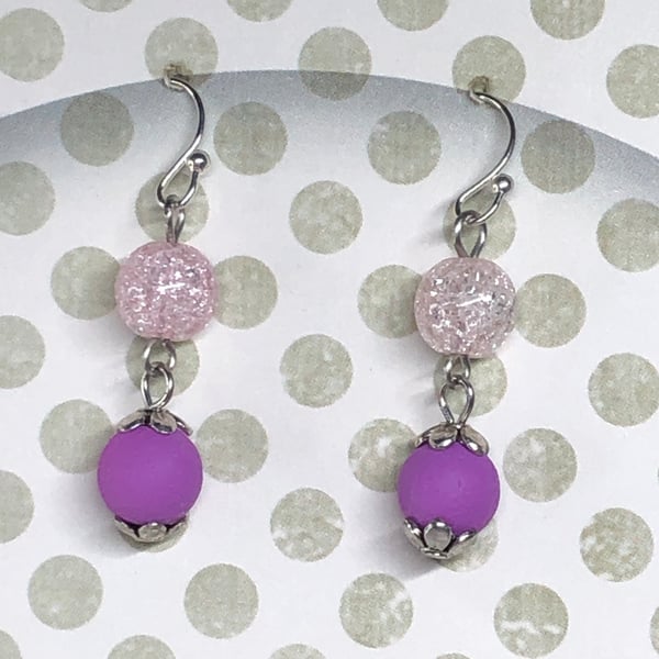 Purple lava stone crackle agate earrings
