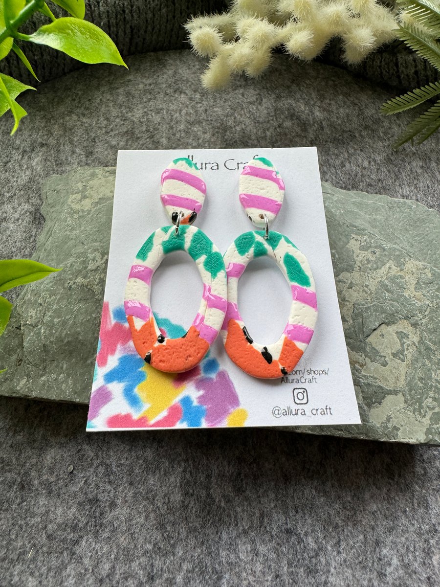 Abstract Organic Oval Hoop Earrings 