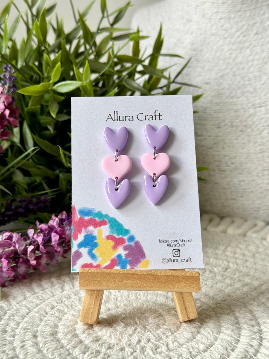 Three Tier Heart Drop Earrings