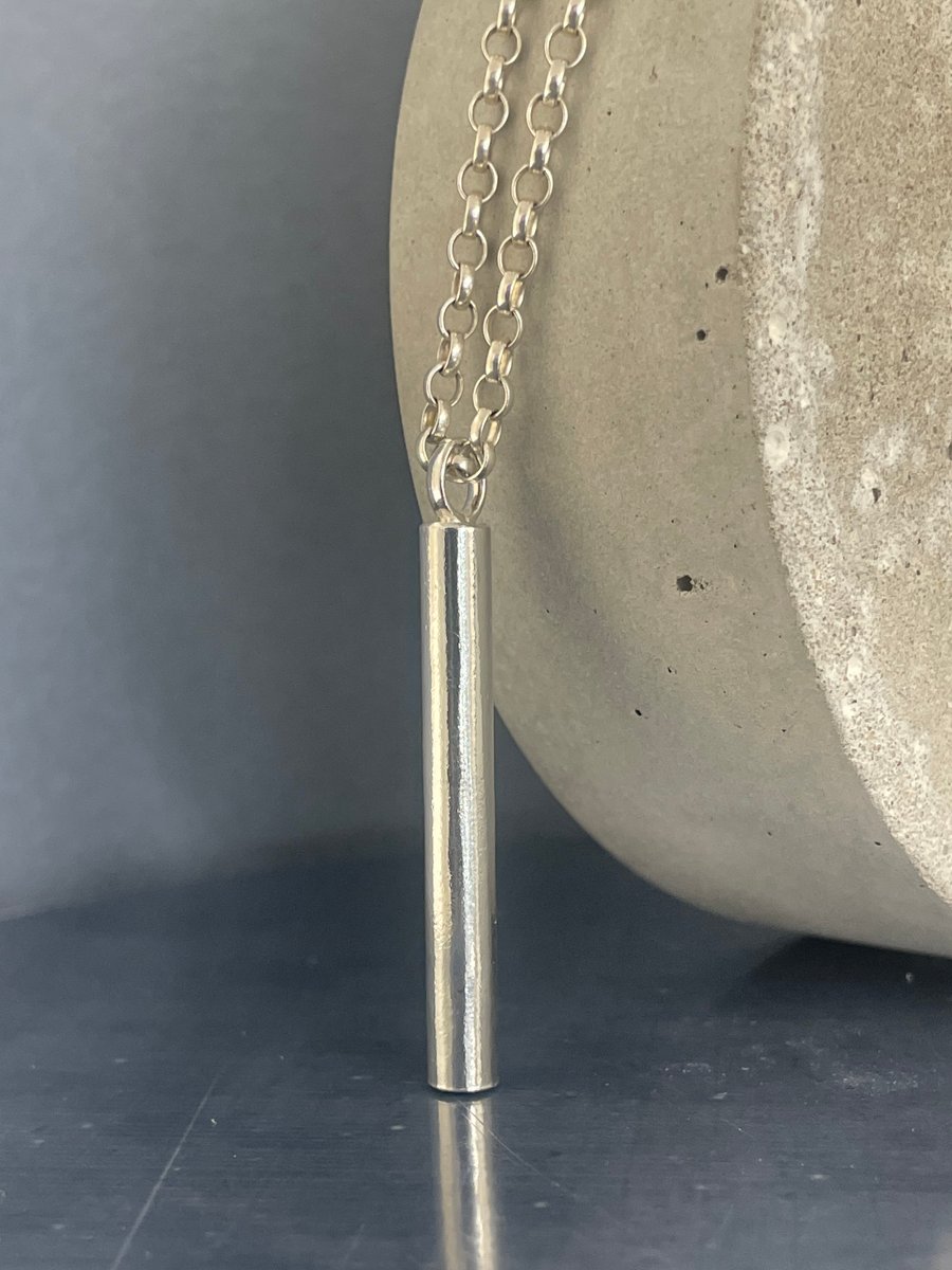 Sterling Silver Vertical Drop Bar Pendant Necklace - Plain-Smooth 16-26 Inches 