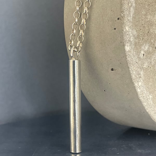 Sterling Silver Vertical Drop Bar Pendant Necklace - Plain-Smooth 16-26 Inches 