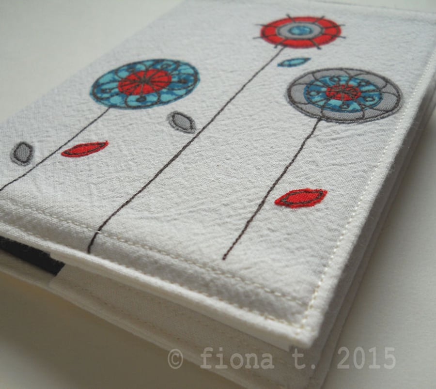 freehand embroidered  turquoise flowers 