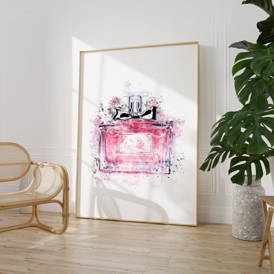 Watercolour Paint Splash Miss Pink Perfume Print Poster Wall Art Unframed 5004 