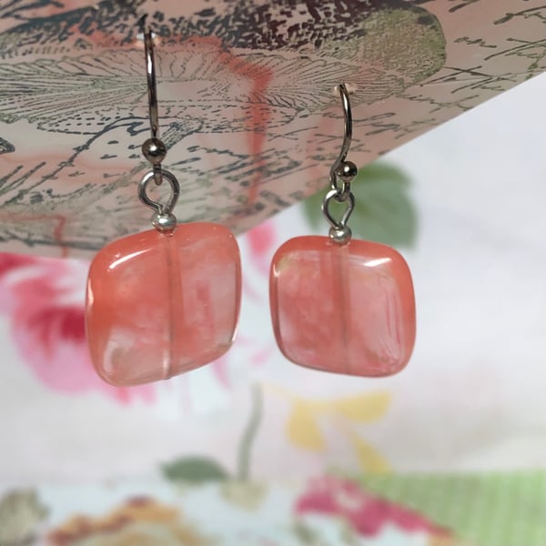 Cherry Quartz square earrings 