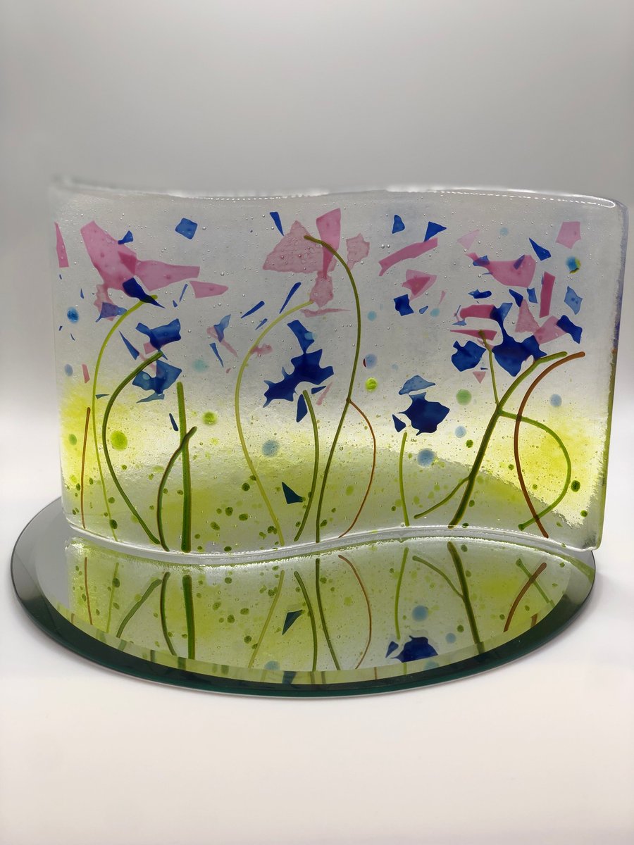 Fused glass abstract flower meadow wave