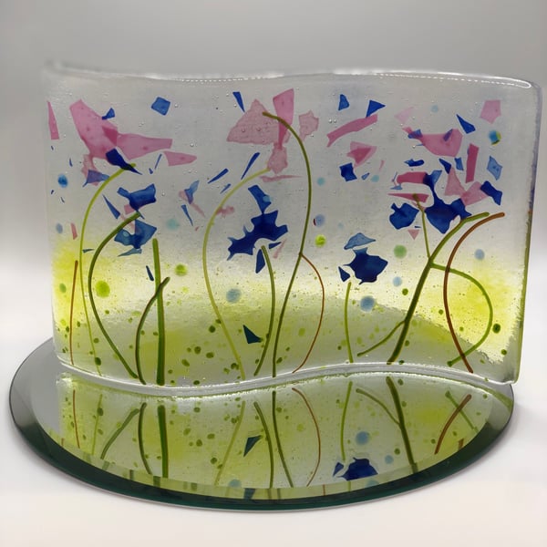 Fused glass abstract flower meadow wave