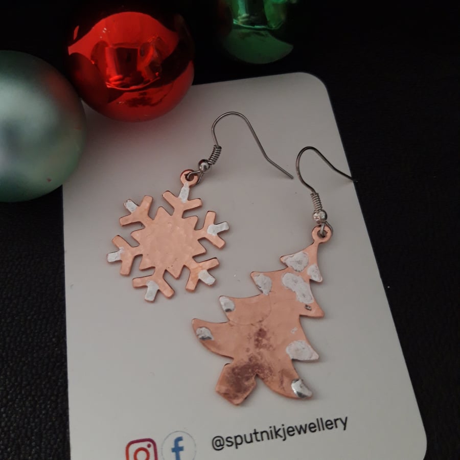 Christmas Tree and Snowflake Earrings