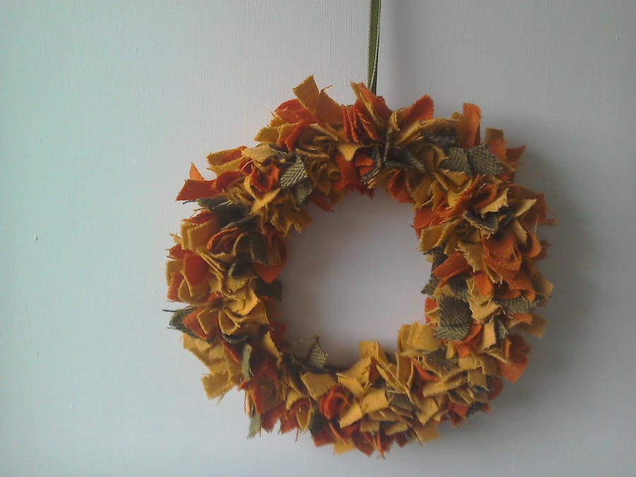 Harris Tweed autumn colours wreath, orange, yellow and green