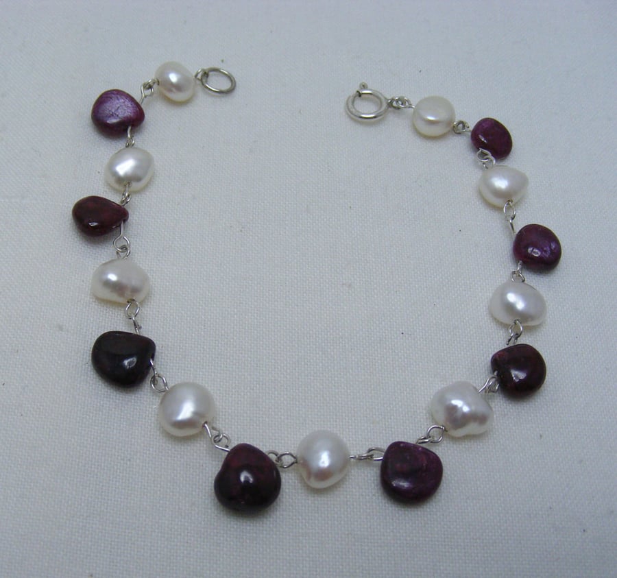 Freshwater Pearl and Ruby Gemstone Bracelet.