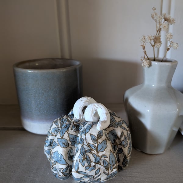 Autumn Leaves Blue Clay Pumpkin 