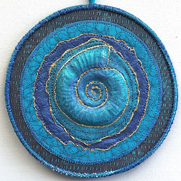 AMP902- Ammonite Mandala Wall Hanging-15cm diameter-Turquoise-Blue-Gold