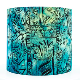 round lampshade Africa African fish ethnic screen printed hand-dyed 