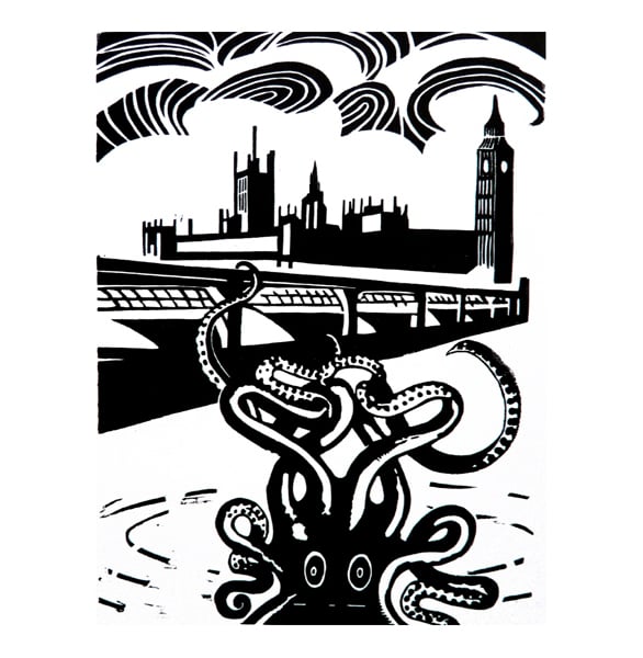 Release the Kraken Linocut