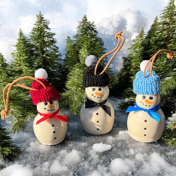 Set of 3 hand crafted Christmas Tree hanging Snowmen