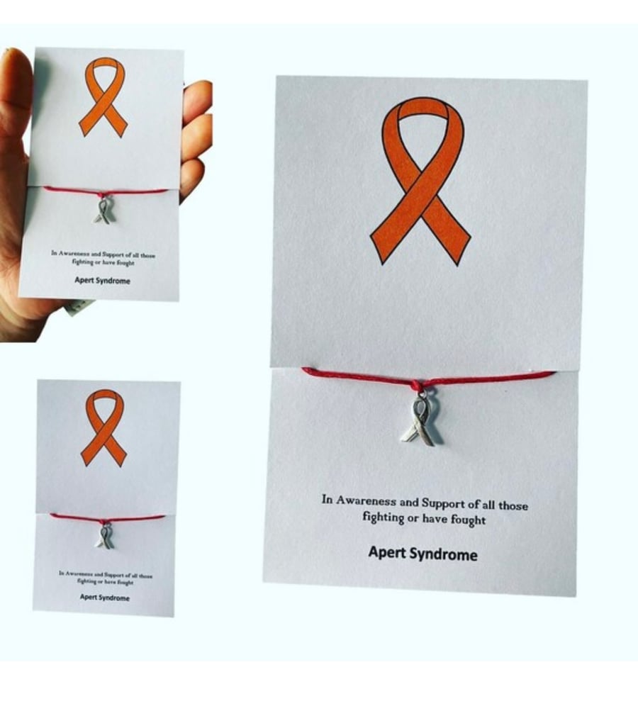 Apert syndrome wish bracelet red ribbon charm corded wish bracelet 