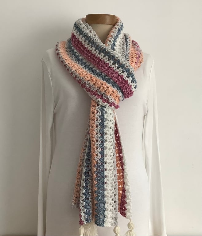  SCARF, neckwarmer. 'Coast Path' Soft , lightweight alpaca blend . Pink, apricot