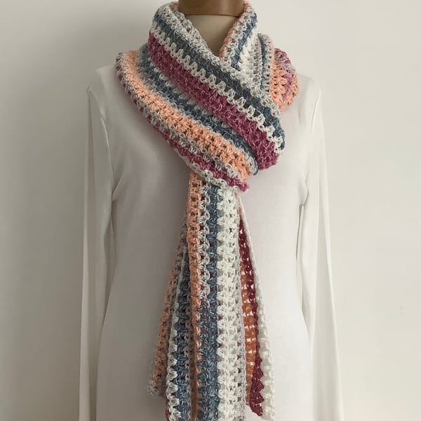  SCARF, neckwarmer. 'Coast Path' Soft , lightweight alpaca blend . Pink, apricot