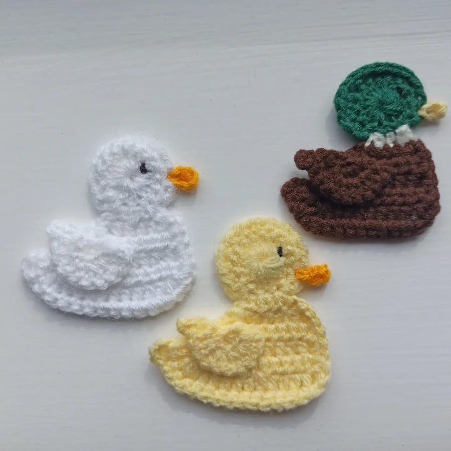 Handmade crochet duck applique