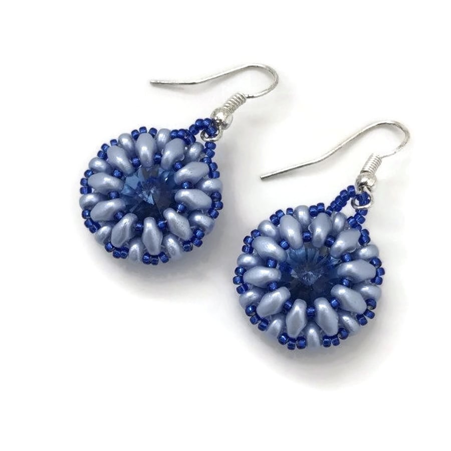 SALE - Blue Bead Weave Earrings