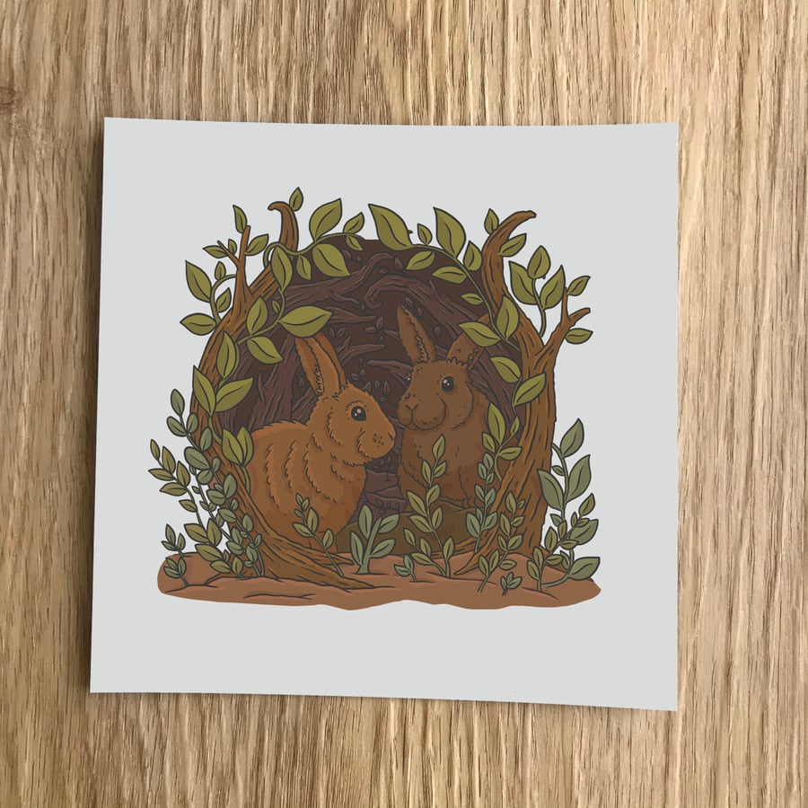 Rabbits Square Post Card Print
