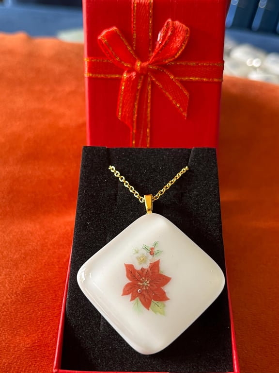 Unique Handcrafted Christmas Poinsettia Flower Pendant.
