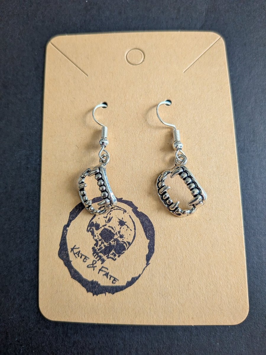 Handcrafted Vampire Fangs Dangle Earrings - 1.6x1.3cm