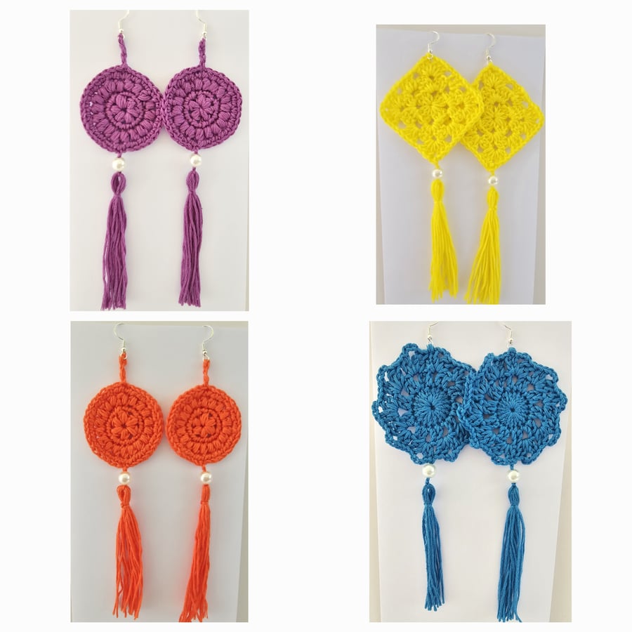 Boho crochet dangle earrings