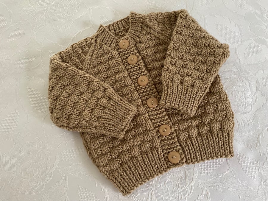 Hand knitted Beige Baby  Cardigan to fit 0 - 3 month approx