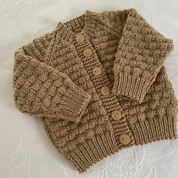 Oxford - Baby Boys Cardigan , Beige Oatmeal