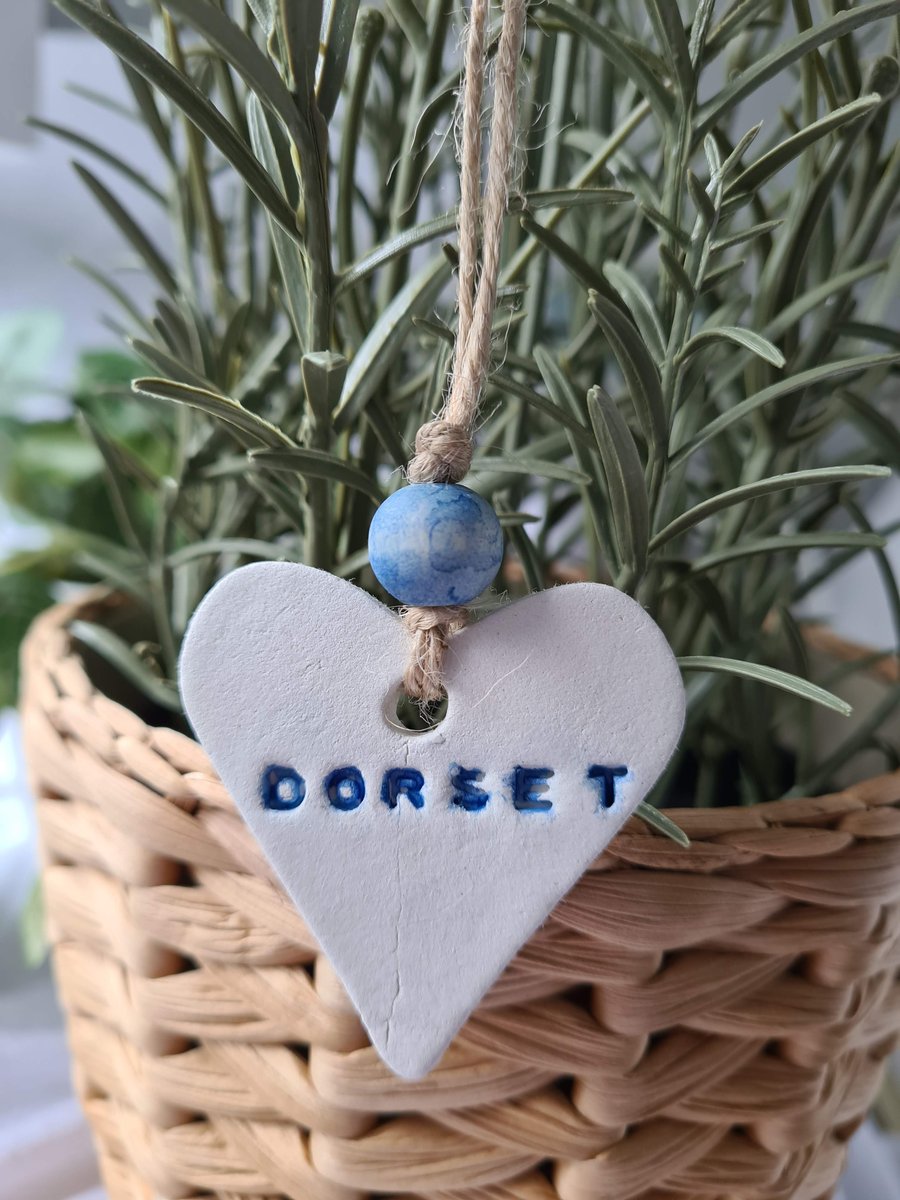 Heart clay hanging decoration Dorset holiday home cottage decor
