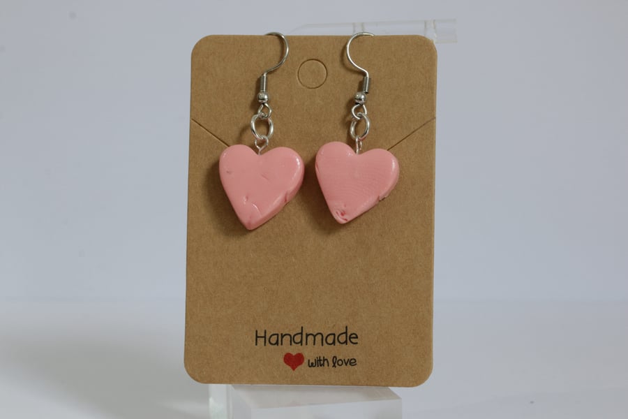 Handcrafted Soft Pink Heart Dangle Earrings