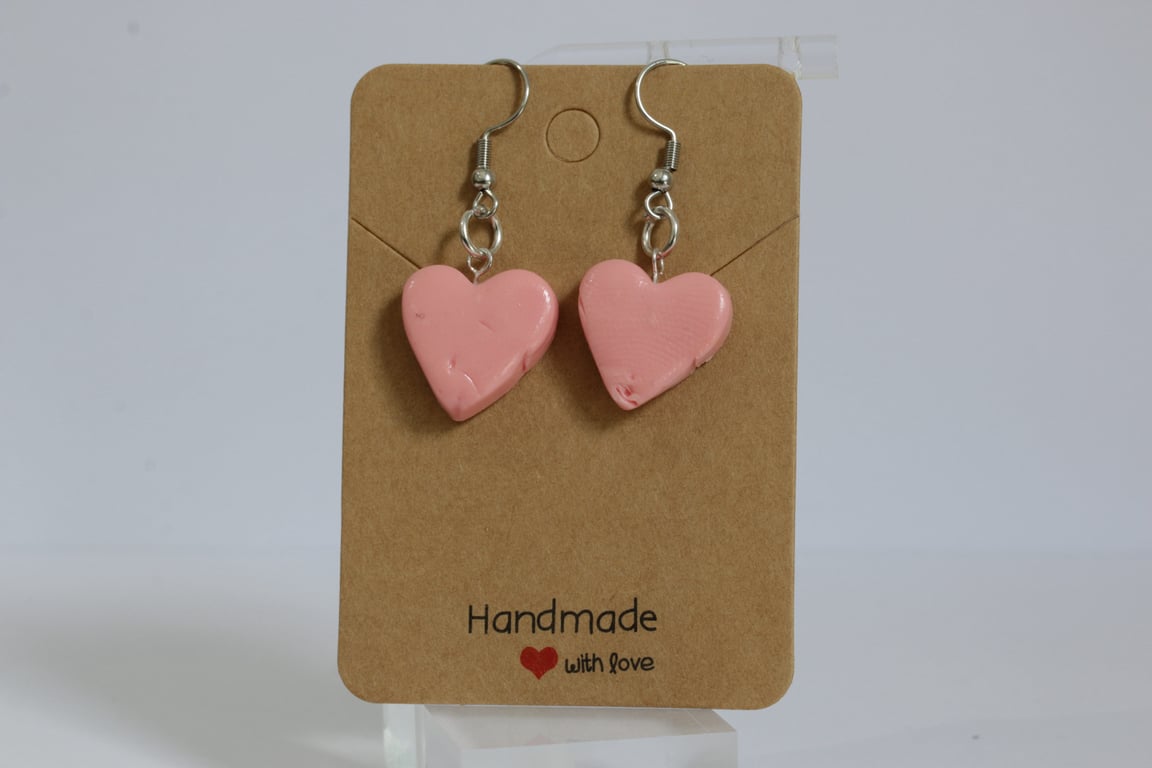 Handcrafted Soft Pink Heart Dangle Earrings