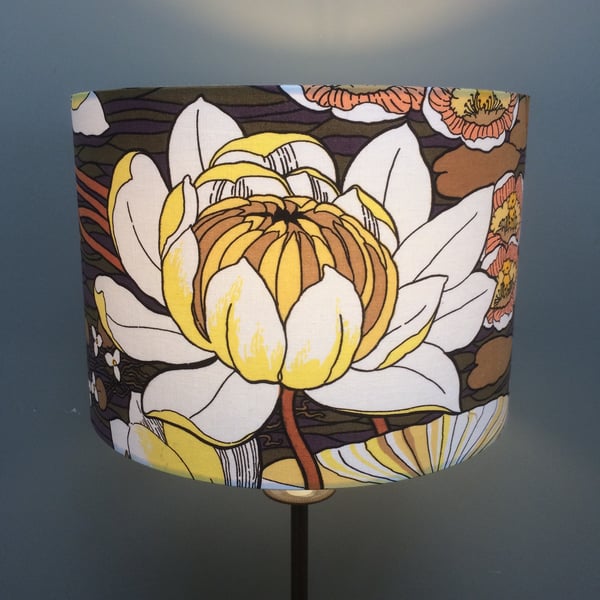 RETRO Yellow and Brown  Water Lily ' ALIDA ' Sanderson  VIntage fabric Lampshade