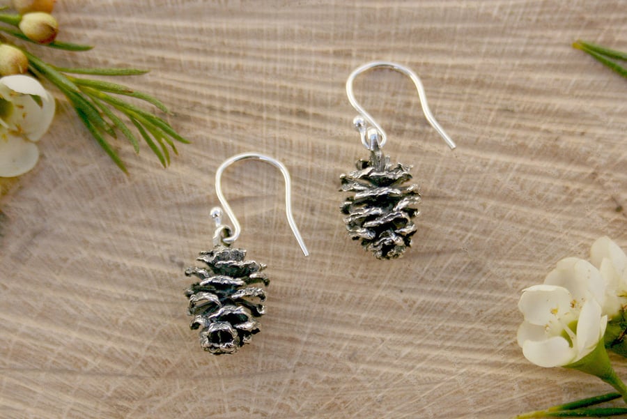 Handmade Silver Pine Cone Earrings
