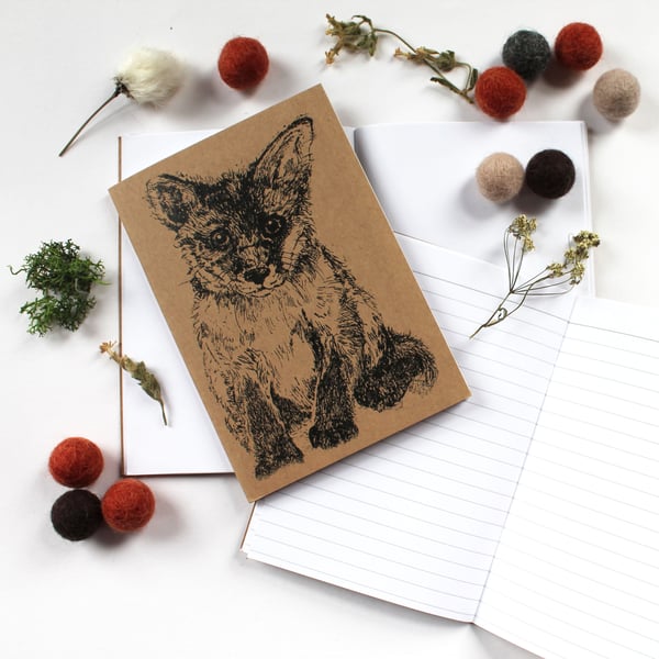 A6 Fox Cub Pocket Notebook with Lined or Plain Pages 