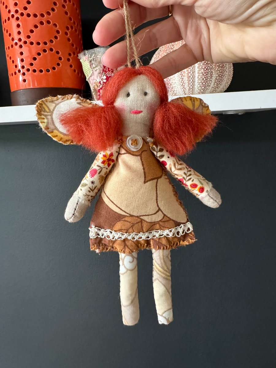 Handmade Doll With Red Hair Folk Art Doll 