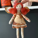 Handmade Doll With Red Hair Folk Art Doll 