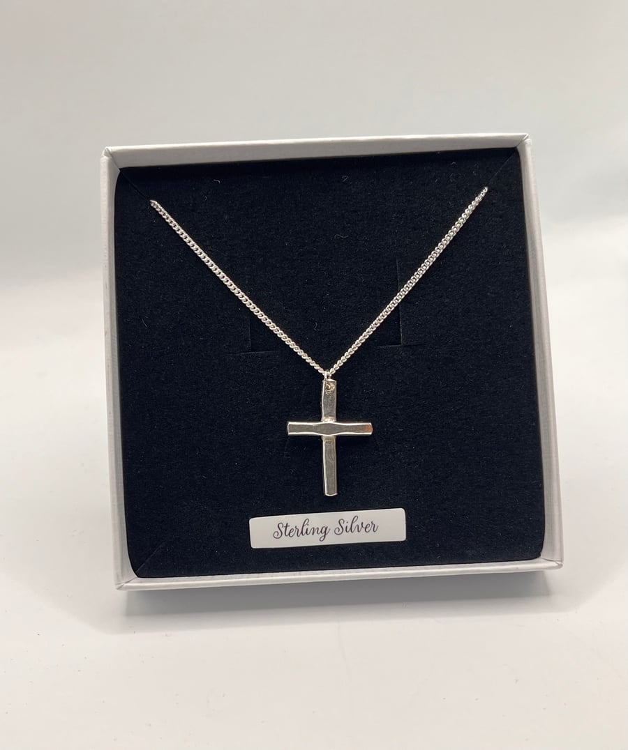 Handmade Solid Sterling Silver Cross Necklace 18" Chain