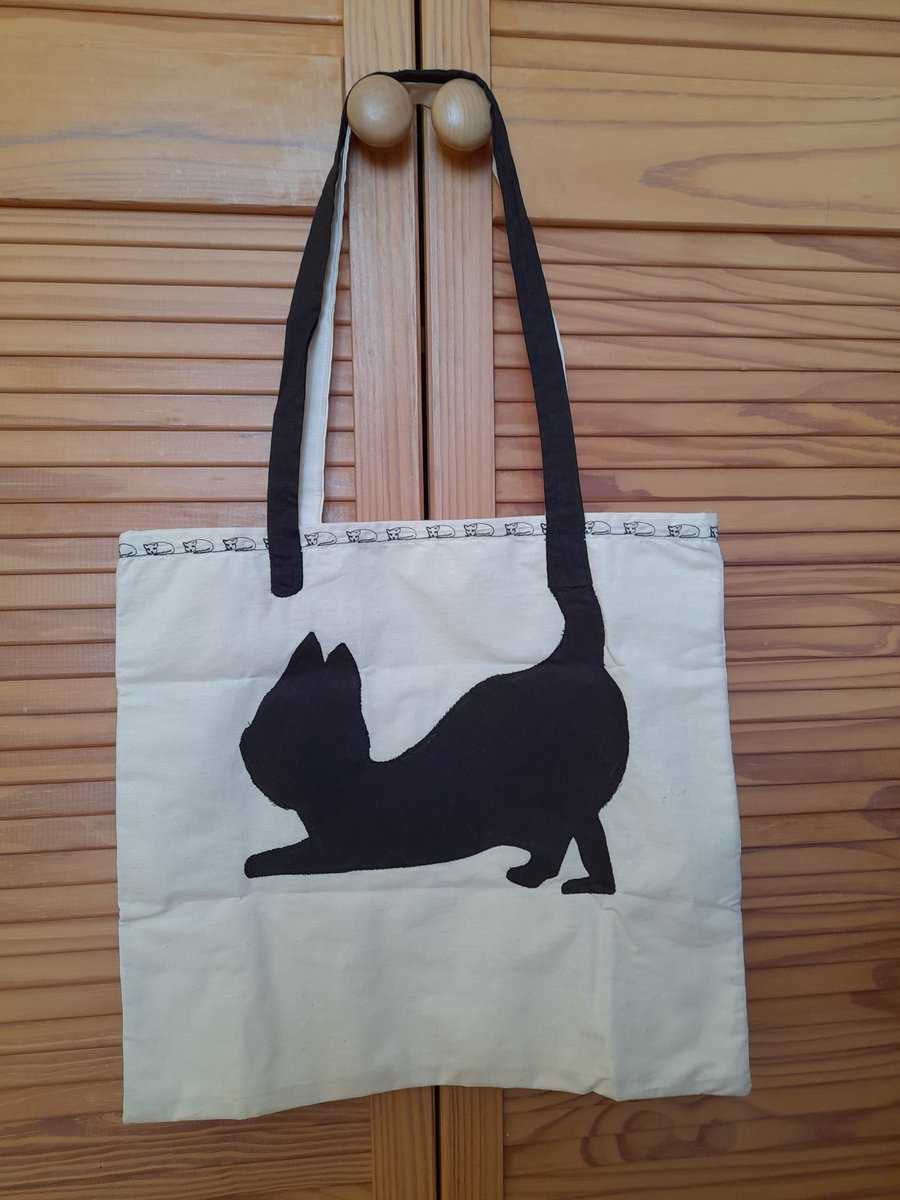 Cat shopping tote bag handmade homemade calico cotton reusable gift