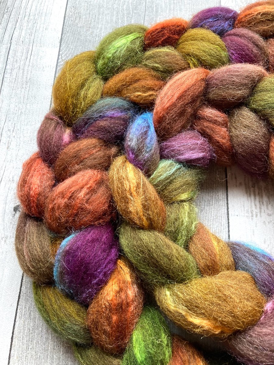 Oatmeal BFL and Silk Spinning fibre 100g Pickle path