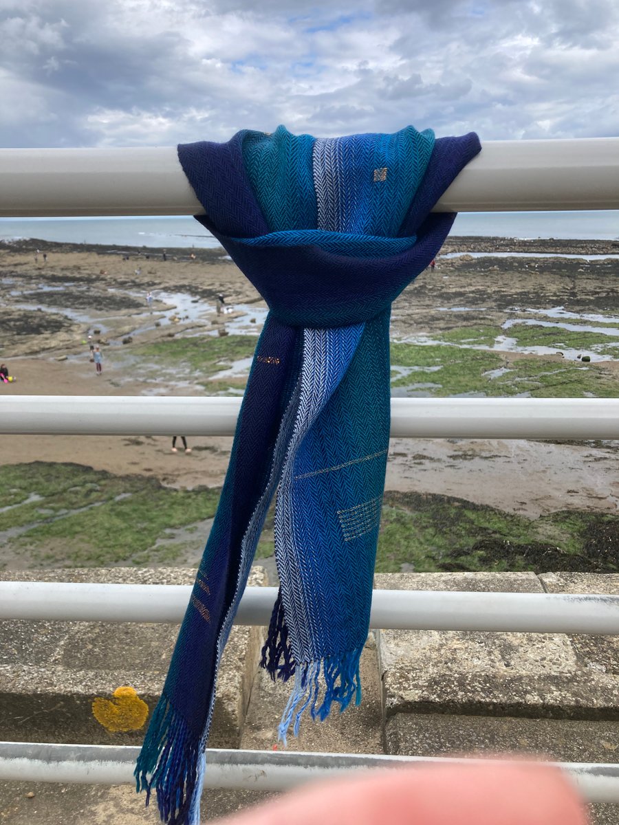 Whitby Harbour Handwoven Herringbone Merino and Silk Scarf
