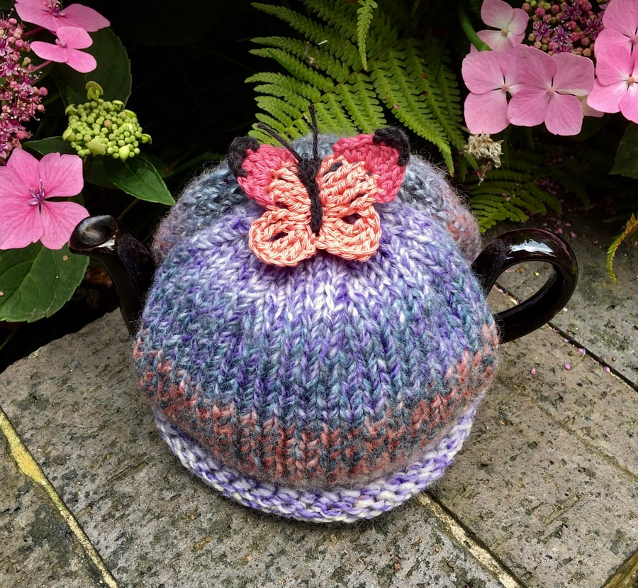 Small Butterfly Tea Cosy, Coral Butterfly Teapot Cozy