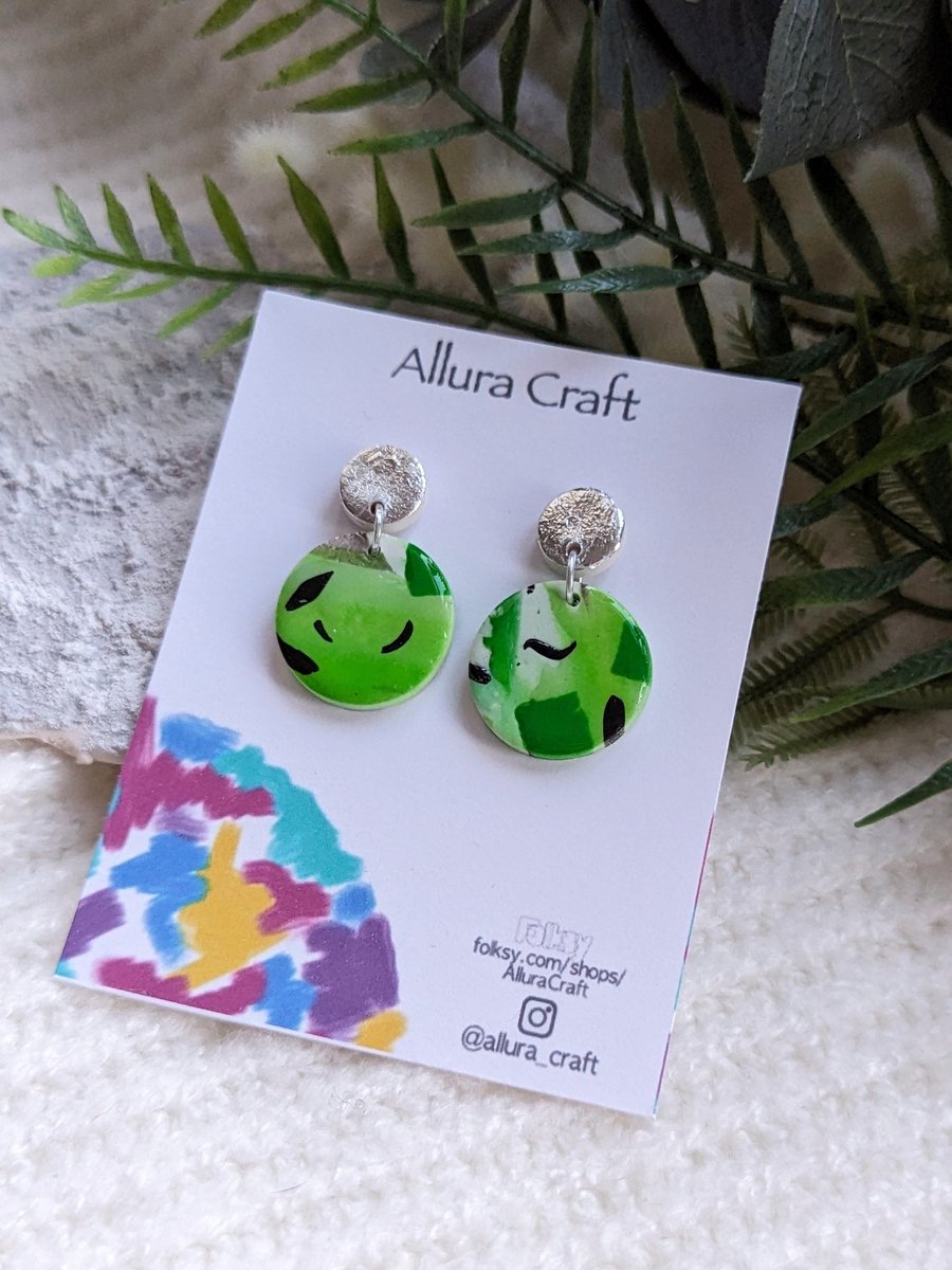 Abstract Green Funk Circle Earrings