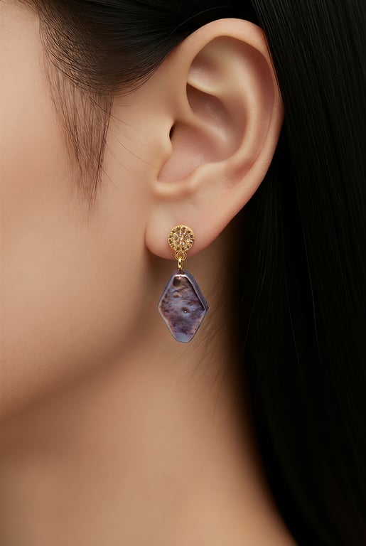 Metalic Blue Freshwater Pearl  Gold Plated Zircon Earrings