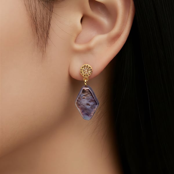 Metalic Blue Freshwater Pearl  Gold Plated Zircon Earrings