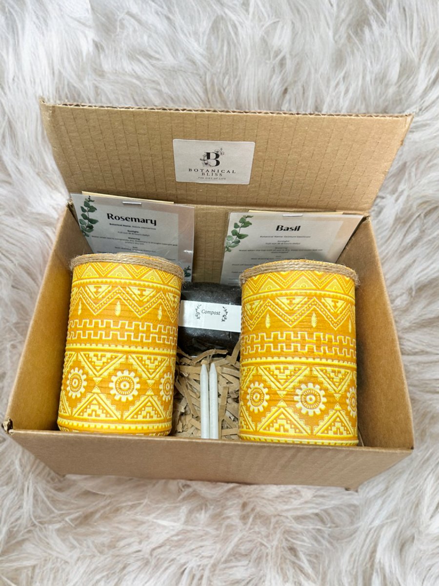 Boho Aztec Tribal Eco-Friendly Herb Garden Gift Set. Limited Edition